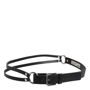 Cinturón de cuero negro con hebilla clásica de metal y logotipo de Dolce &amp; Gabbana