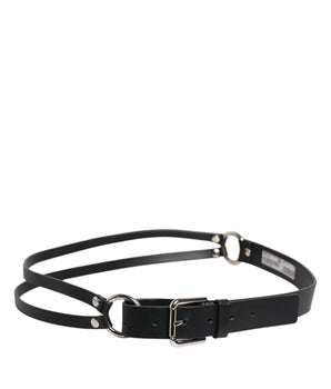 Dolce &amp; Gabbana Black Leather Classic Metal Logo Buckle Belt