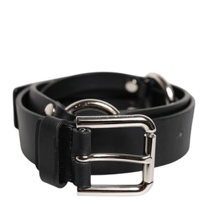 Cinturón de cuero negro con hebilla clásica de metal y logotipo de Dolce &amp; Gabbana