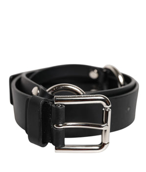 Dolce &amp; Gabbana Black Leather Classic Metal Logo Buckle Belt