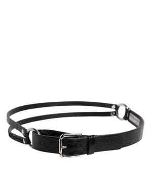 Dolce &amp; Gabbana Black Exotic Leather Metal Logo Buckle Belt