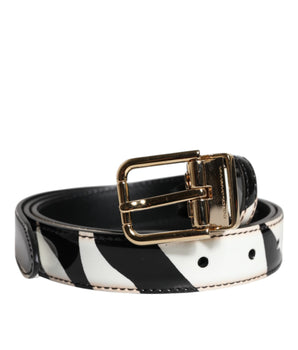 Dolce &amp; Gabbana Black White Zebra Gold Metal Logo Buckle Belt