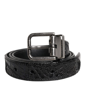 Cinturón de piel exótica negra con hebilla metálica y logotipo de Dolce &amp; Gabbana