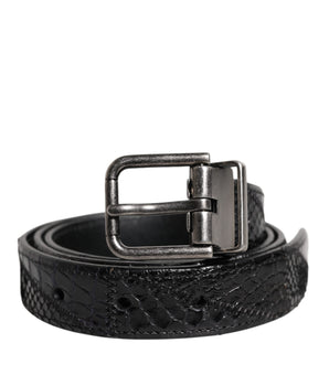 Dolce &amp; Gabbana Black Exotic Leather Metal Logo Buckle Belt