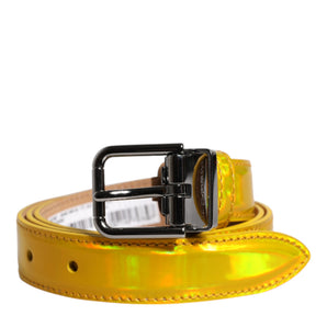 Cinturón de cuero amarillo metalizado con hebilla de logotipo metálico de Dolce &amp; Gabbana