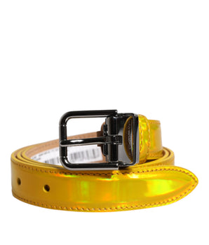 Dolce &amp; Gabbana Metallic Yellow Leather Metal Logo Buckle Belt