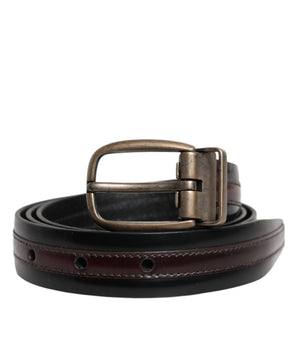 Dolce &amp; Gabbana Black Burgundy Calfskin Metal Logo Buckle Belt