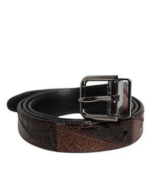Dolce &amp; Gabbana Brown Exotic Leather Metal Logo Buckle Belt