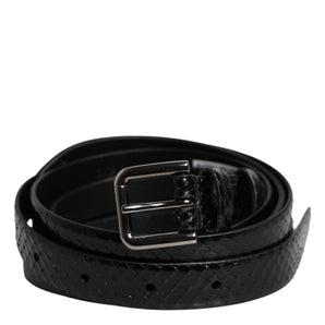 Cinturón de cuero negro con hebilla clásica de metal y logotipo de Dolce &amp; Gabbana