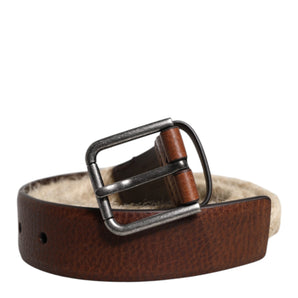 Dolce & Gabbana Brown Jute Leather Woven Metal Buckle Belt