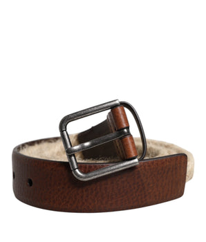 Dolce &amp; Gabbana Brown Jute Leather Woven Metal Buckle Belt