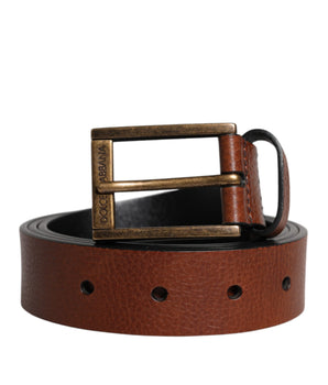 Dolce &amp; Gabbana Brown Calf Leather Classic Metal Buckle Belt