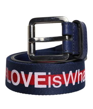 Dolce &amp; Gabbana Blue Cotton Leather Printed Metal Buckle Belt