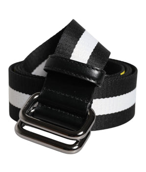 Dolce &amp; Gabbana Black Yellow Logo Striped Metal Buckle Belt
