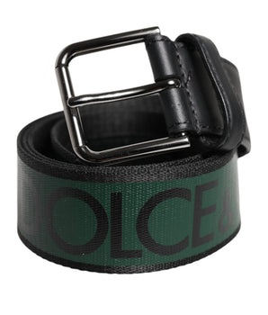 Dolce &amp; Gabbana Green Black Classic Metal Logo Buckle Belt