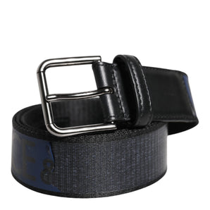Dolce & Gabbana Black Blue Polyester Printed Metal Buckle Belt