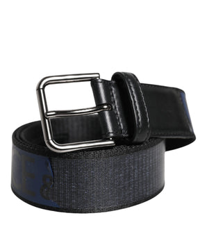 Dolce &amp; Gabbana Black Blue Polyester Printed Metal Buckle Belt
