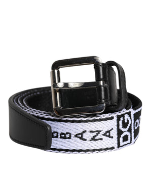 Dolce &amp; Gabbana Black White Printed Metal Logo Buckle Belt
