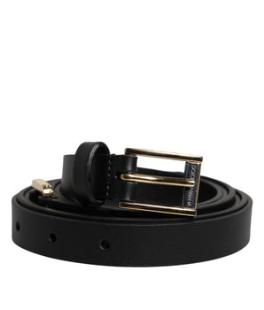 Dolce &amp; Gabbana Black Calfskin Classic Metal Logo Buckle Belt