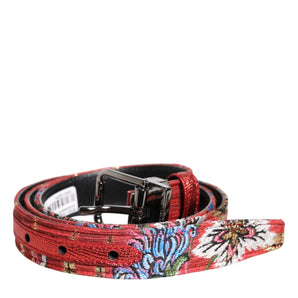 Dolce & Gabbana Red Floral DG Embellished Metal Buckle Belt