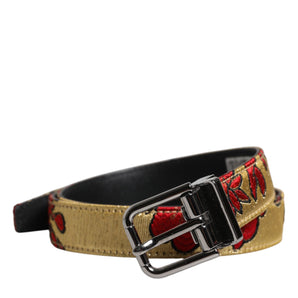 Dolce & Gabbana Gold Floral Jacquard Leather Metal Buckle Belt