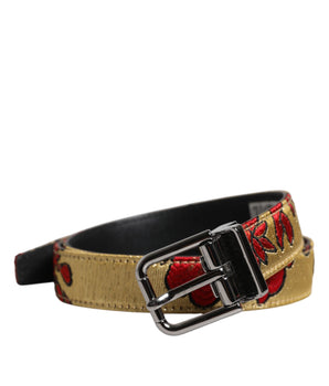 Dolce &amp; Gabbana Gold Floral Jacquard Leather Metal Buckle Belt