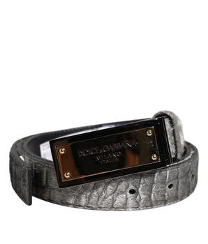 Dolce &amp; Gabbana Silver Classic Gold Logo Plaque Buckle Belt