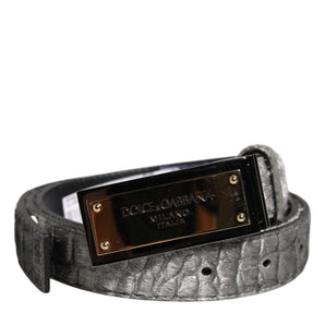 Dolce & Gabbana Silver Classic Gold Logo Plaque Buckle Belt