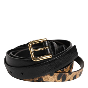 Dolce & Gabbana Black Leopard Classic Gold Metal Buckle Belt