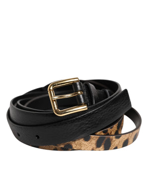 Dolce &amp; Gabbana Black Leopard Classic Gold Metal Buckle Belt