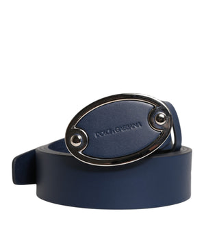 Dolce &amp; Gabbana Blue Leather Classic Metal Logo Buckle Belt