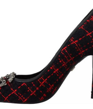 Zapatos de tacón DG Amore de tweed rojo y negro de Dolce &amp; Gabbana