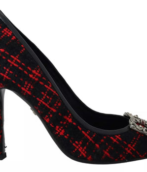 Zapatos de tacón DG Amore de tweed rojo y negro de Dolce &amp; Gabbana