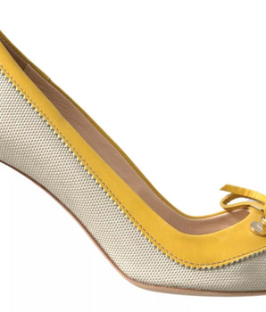 Tod's Yellow Off White Peep Toe Heels Pumps Shoes