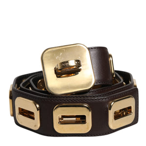 Dolce & Gabbana Dark Brown Leather Gold Rotating Buckle Belt