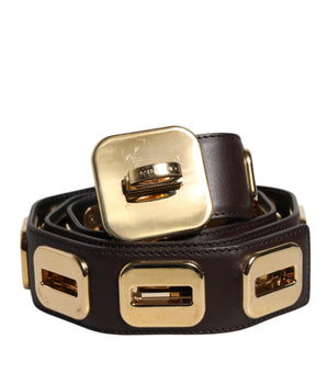 Cinturón de piel marrón oscuro con hebilla giratoria dorada de Dolce &amp; Gabbana