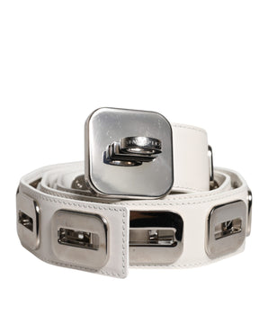 Cinturón de piel blanca con hebilla giratoria en tono dorado de Dolce &amp; Gabbana