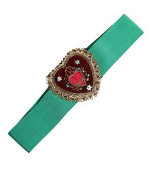Cinturón elástico verde de cintura ancha con adornos de corazón de Dolce &amp; Gabbana