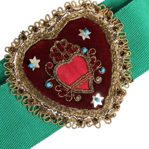 Dolce & Gabbana Green Stretch Wide Waist Heart Embellished Belt