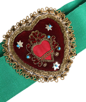 Cinturón elástico verde de cintura ancha con adornos de corazón de Dolce &amp; Gabbana