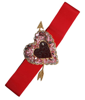 Cinturón elástico rojo de cintura ancha con adornos de corazón de Dolce &amp; Gabbana