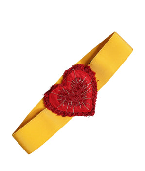 Dolce &amp; Gabbana Yellow Stretch Wide Waist Heart Embellished Belt