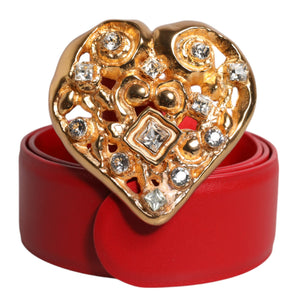 Dolce & Gabbana Red Calf Leather Embellished Metal Buckle Belt