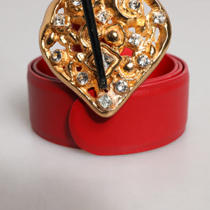 Dolce & Gabbana Red Calf Leather Embellished Metal Buckle Belt