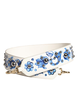 Correa de hombro con tachuelas de cuero con diseño floral azul y blanco de Dolce &amp; Gabbana
