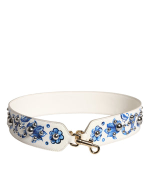 Correa de hombro con tachuelas de cuero con diseño floral azul y blanco de Dolce &amp; Gabbana