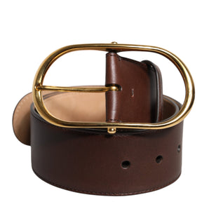 Dolce & Gabbana Brown Logo Engraved Metal Waist Buckle Belt