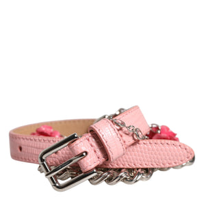 Dolce & Gabbana Pink Embelished Roses Textured Leather Belt