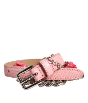 Cinturón de piel texturizada con rosas rosas adornadas de Dolce &amp; Gabbana