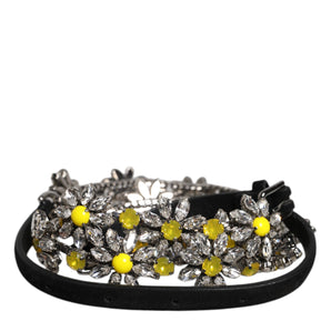 Dolce & Gabbana Black Leather Daisy Crystal Embellish Waist Belt